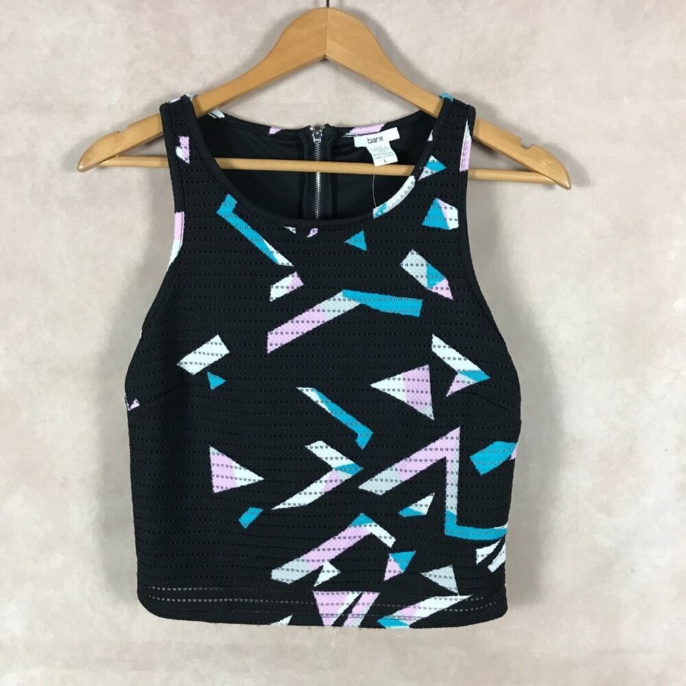 BAR III Black Laser Cut Geometric Print Sleeveless Crop Top NWT LARGE